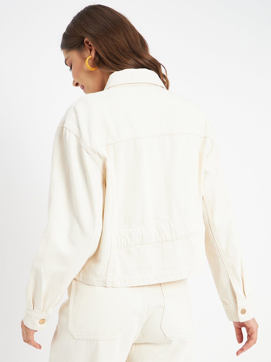 Buy Y&F Kids Solid Off White Denim Jacket from Westside